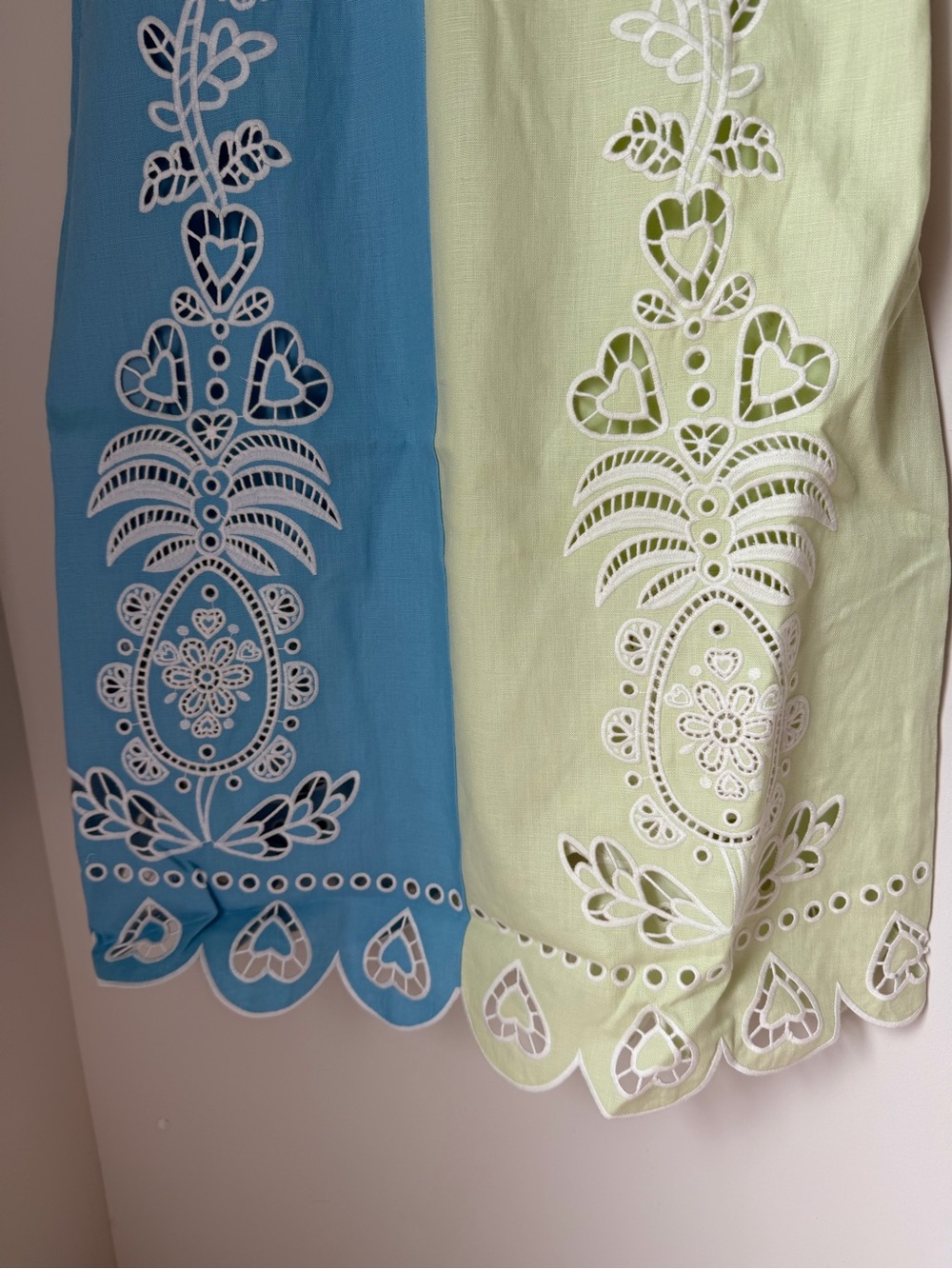 FARM Rio eyelet embroidered Colorblock blue green purple peach linen Midi Dress - Picture 3 of 14